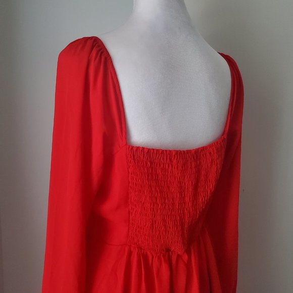STEVE MADDEN 'Nicole' Red Mini Dress Smocked Back Balloon Sleeves Bustier Style - Picture 9 of 13